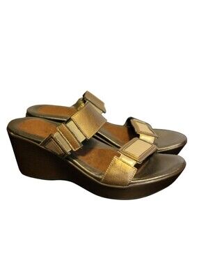 NAOT Treasure Slip On Wedge Sandals Gold Tones Size 37 US 6-6.5